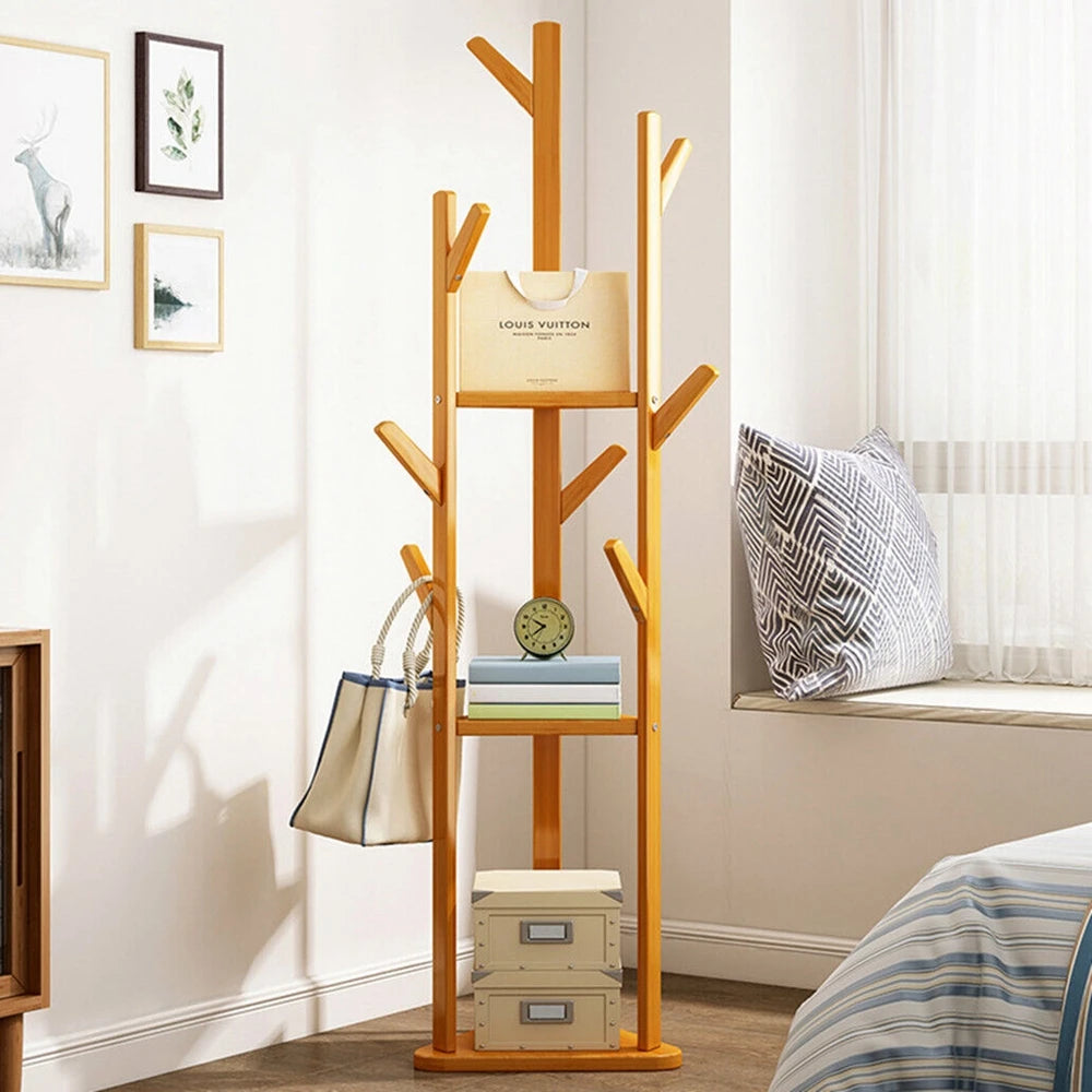 Bamboo Corner Tree Coat Rack Stand